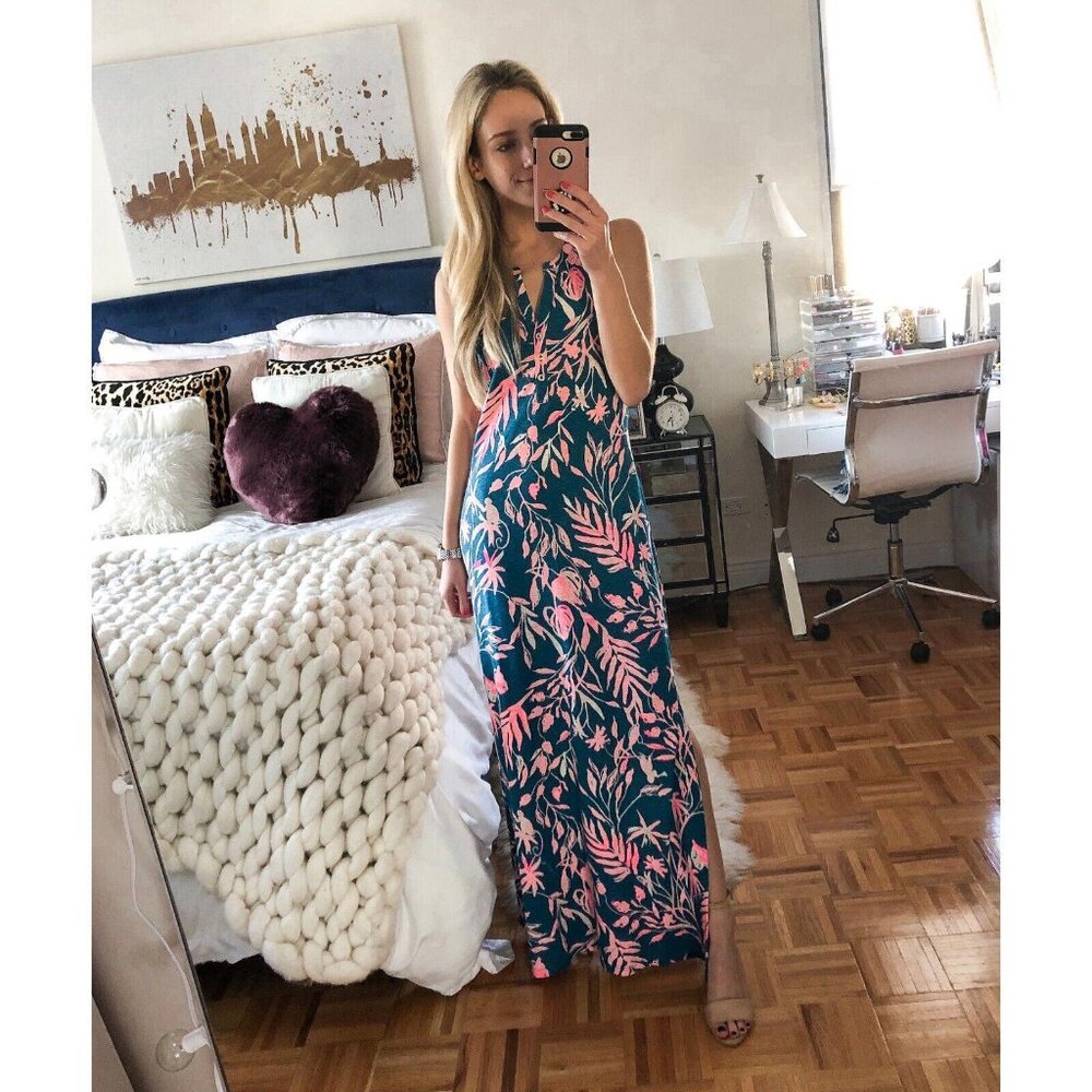 Lilly Pulitzer Essie Maxi Long Dress Smocked Printed Sleeveless XXS New 273938